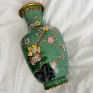 Vintage Green Cloisonné Enamel Floral Vase 20th Century Chinese Collectible